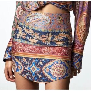 Zara Printed Mini Skirt Medium Boho Paisley Patchwork Multicolor Made in Morocco